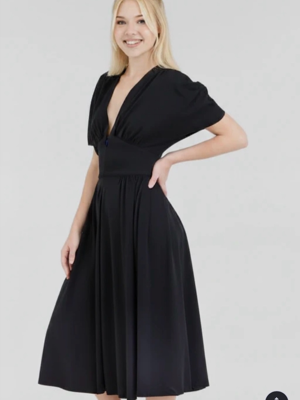 Trashy Diva Claire Zip Dress Black V-Neck Midi Dress with Fitted Waist